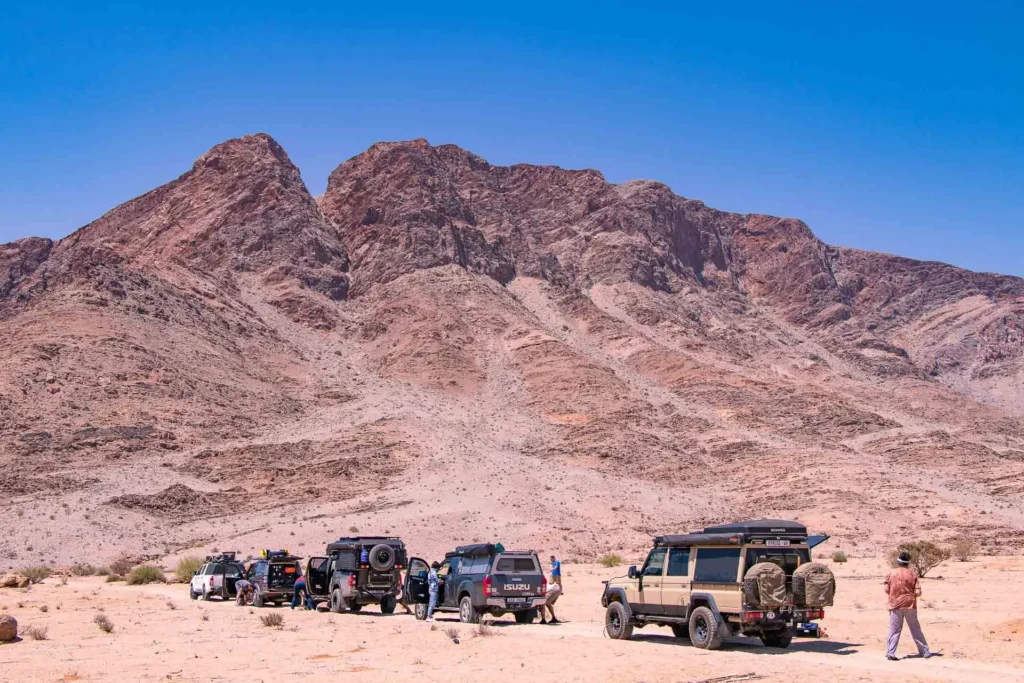 Endless Africa leading a guided overland tour vehicle convoy in Richtersveld